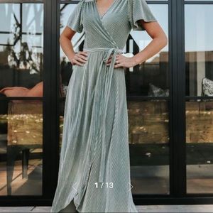 Baltic Borns Andi Ribbed Wrap Velvet Dress in Dusty Sage